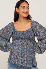 Navy Ditsy Floral Sweetheart Maternity Long Sleeve Top