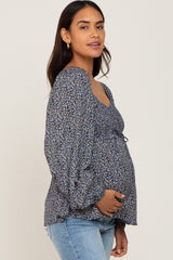 Navy Ditsy Floral Sweetheart Maternity Long Sleeve Top