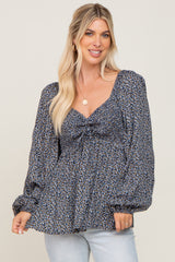 Navy Ditsy Floral Sweetheart Maternity Long Sleeve Top