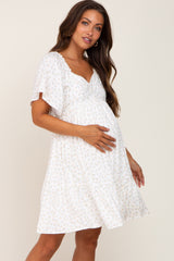 White Coral Floral Sweetheart Neckline Maternity Dress