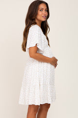 White Coral Floral Sweetheart Neckline Maternity Dress