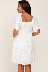 White Coral Floral Sweetheart Neckline Maternity Dress