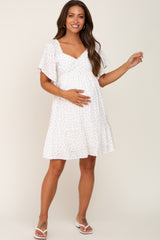 White Coral Floral Sweetheart Neckline Maternity Dress