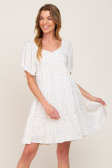 White Coral Floral Sweetheart Neckline Dress