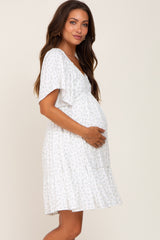 Light Blue Floral Sweetheart Neckline Maternity Dress