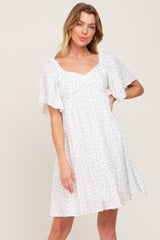 White Light Blue Floral Sweetheart Neckline Dress