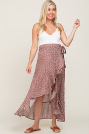 Rust Floral Ruffle Wrap Maternity Skirt