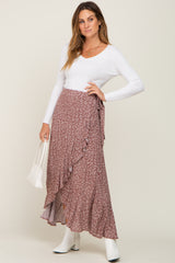 Rust Floral Ruffle Wrap Maternity Skirt