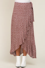 Rust Floral Ruffle Wrap Skirt