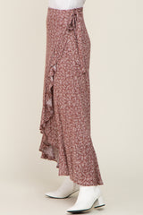 Rust Floral Ruffle Wrap Skirt