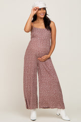 Rust Floral Sleeveless Back Tie Maternity Jumpsuit