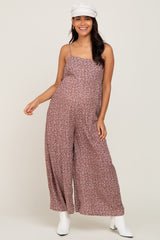 Rust Floral Sleeveless Back Tie Maternity Jumpsuit