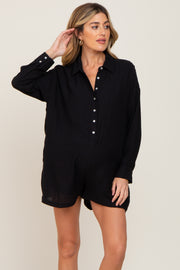 Black Collared Button Front Maternity Romper