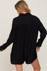 Black Collared Button Front Romper