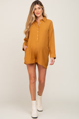 Camel Collared Button Front Maternity Romper