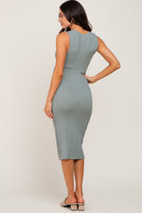 Sage Cable Knit Maternity Midi Dress