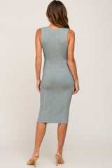 Sage Cable Knit Midi Dress