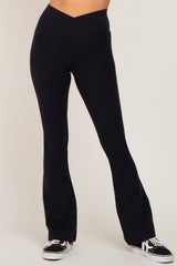 Black Crossover Waist Flare Leggings