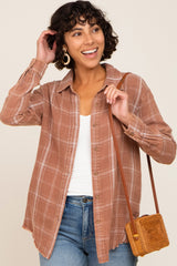 Rust Plaid Button Front Raw Hem Maternity Top