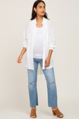 White Lightweight Front Pocket Button Up Maternity Top