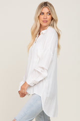 White Lighweight Front Pocket Button Up Top