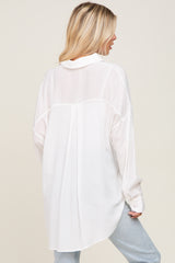 White Lighweight Front Pocket Button Up Top