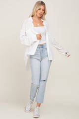 White Lighweight Front Pocket Button Up Top