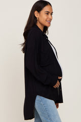 Black Lightweight Front Pocket Button Up Maternity Top