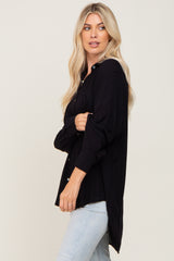 Black Lighweight Front Pocket Button Up Top