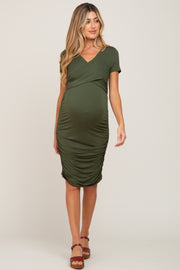 Olive Crossover Maternity/Nursing Fitted Dress