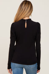 Black Ruffled Mock Neck Long Sleeve Maternity Top