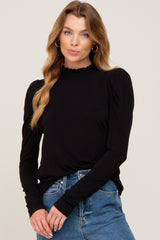 Black Ruffled Mock Neck Long Sleeve Top