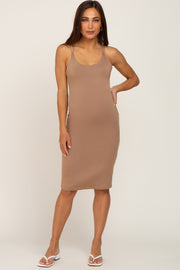 Taupe Double Strap Cross Back Maternity Midi Dress