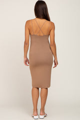 Taupe Double Strap Cross Back Maternity Midi Dress