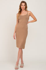 Taupe Double Strap Cross Back Maternity Midi Dress