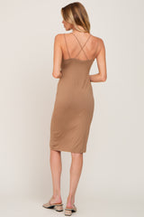 Taupe Double Strap Cross Back Midi Dress