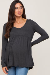 Charcoal Scoop Neck Long Sleeve Maternity Top