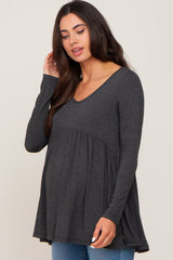 Charcoal Scoop Neck Long Sleeve Maternity Top