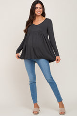 Charcoal Scoop Neck Long Sleeve Maternity Top