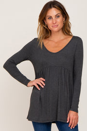 Charcoal Scoop Neck Long Sleeve Top