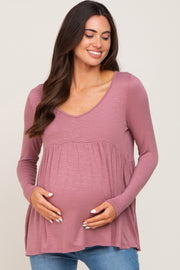 Mauve Scoop Neck Long Sleeve Maternity Top