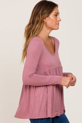 Mauve Scoop Neck Long Sleeve Top