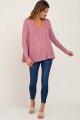 Mauve Scoop Neck Long Sleeve Top