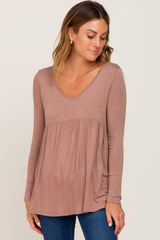 Mocha Scoop Neck Long Sleeve Top