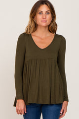 Olive Scoop Neck Long Sleeve Top