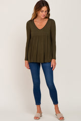 Olive Scoop Neck Long Sleeve Top