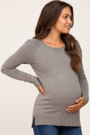 Olive Ribbed Knit Side Slit Maternity Sweater