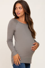 Olive Ribbed Knit Side Slit Maternity Sweater