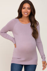 Lavender Ribbed Knit Side Slit Maternity Sweater