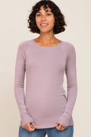 Lavender Ribbed Knit Side Slit Sweater